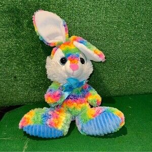 10" Rainbow Midwoods Bunny Rabbit w/ Textured Blue Foot paws - Sparkle Blue Eyes